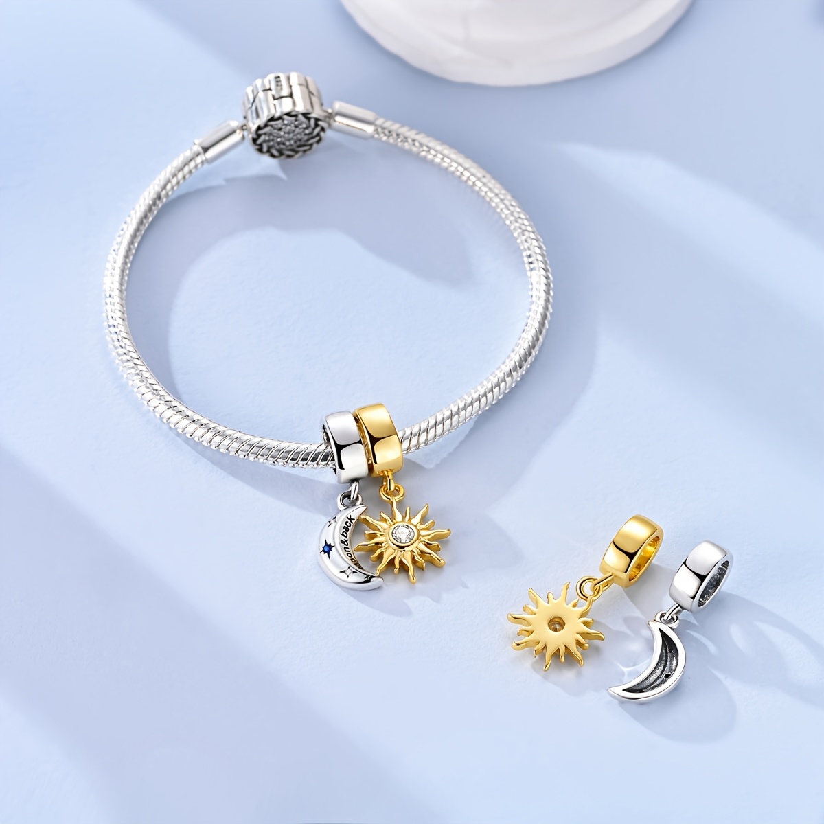 Two-tone Sun and Moon Charm Set for Bracelets & Necklaces